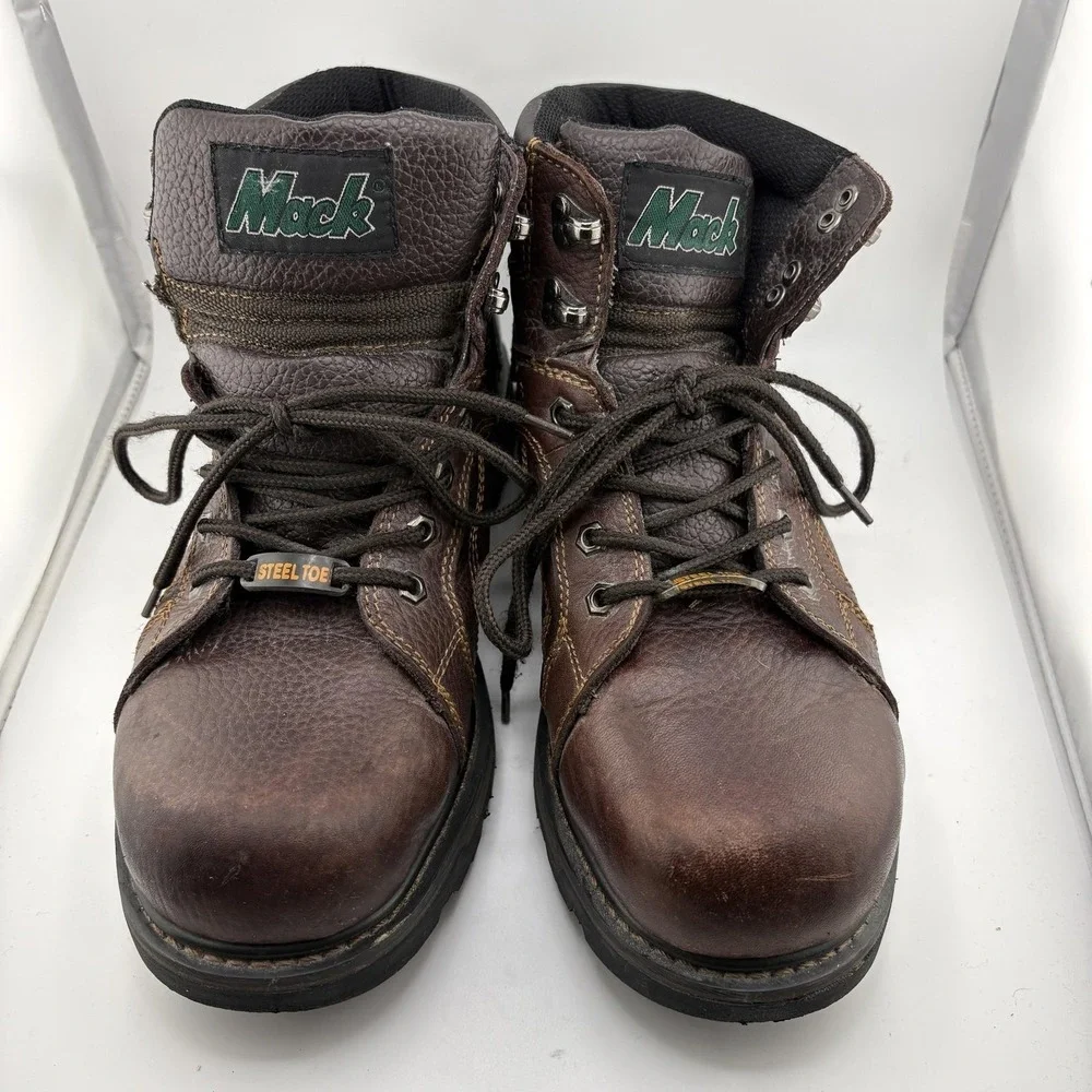 Mack Boots Mens 10 Brown Leather Steel Toe Work Slip Oil Resistant Ankle Safety
